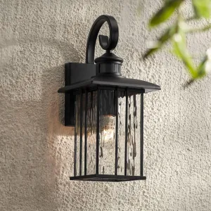John Timberland Deaver 15 1/2" High Farmhouse Rustic Outdoor Wall Light Fixture Mount Porch House Exterior Outside Lantern Motion Sensor Dusk to Dawn Dimmable Matte Black Metal Clear Glass Shade