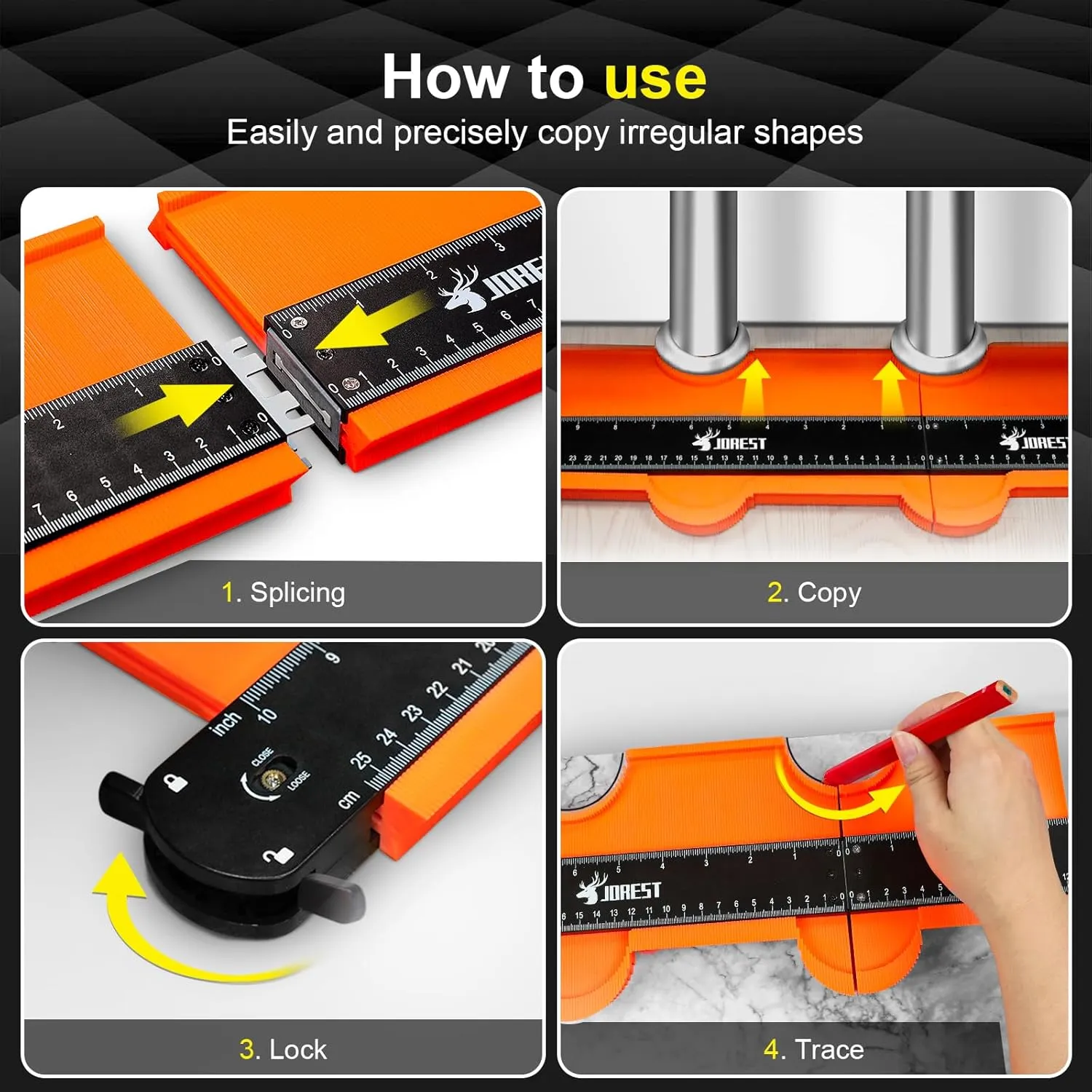 JOREST Connectable Contour Gauge (10 5 Inch), Gifts Ideas for Men Dad Handyman Husband Him, Shape Profile Duplicator with Lock, Outline Angle Measuring Tool, Template tool, Tile Flooring, Scribe Edge