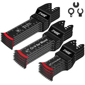 JTWEB 15PCS Multi Tool Blades Kits, Bi-Metal Oscillating Tool Blade Metal Cutting, Japanese Tooth Oscillating Saw Blades Clean Cut for Wood, Plastic, Extra Long Multitool Blades, Universal for Bosch