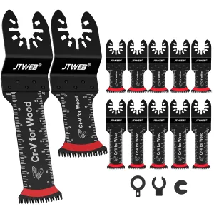 JTWEB Japanese Tooth Oscillating Saw Blades Wood, 12PCS Standard & Extra-Long Reach Arc-Shaped Edge Multitool Blades Clean Cut for Wood, Plastic, Power Oscillating Tool Blade Multi Tool Blades Kits