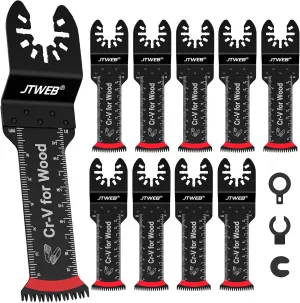 JTWEB Japanese Tooth Oscillating Tool Blade Wood, 10PCS Arc-Shaped Edge Extra Long Reach Oscillating Saw Blades, Multitool Blades Clean Cut for Wood, Plastic, Multi Tool Blades Kits