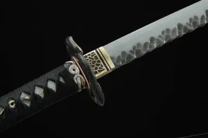 Katana Damascus Folded Hammer Pattern Steel Blade Japanese Samurai Sword Tanshe Tsuba Ebony Wood Saya