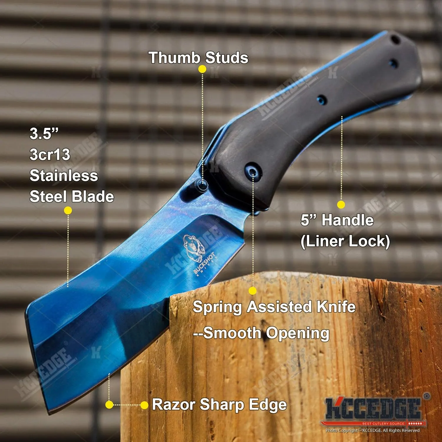 KCCEDGE BEST CUTLERY SOURCE EDC Pocket Knife Camping Accessories Razor Sharp Edge Cleaver Blade Folding Knife for Camping Gear Survival Kit 58649 (Black Rainbow)
