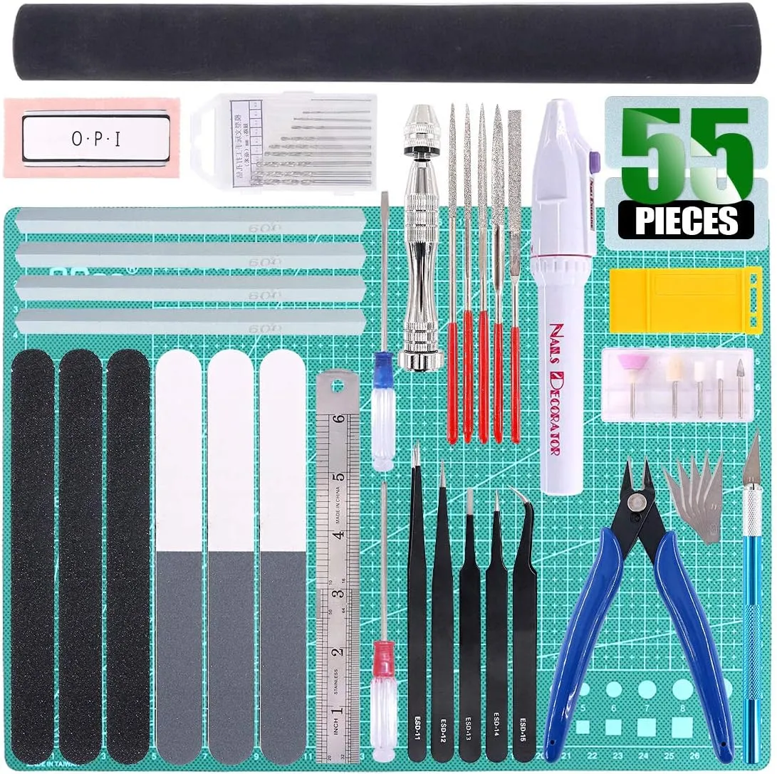 Keadic 55Pcs Professional Modeler Basic Tools Craft Set Hobby Building Tools Kit Gunpla Tools Gundam Model Kit Gundam Modeler Basic Tools Set for Gundam Car Model Building Repairing and Fixing