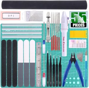 Keadic 55Pcs Professional Modeler Basic Tools Craft Set Hobby Building Tools Kit Gunpla Tools Gundam Model Kit Gundam Modeler Basic Tools Set for Gundam Car Model Building Repairing and Fixing