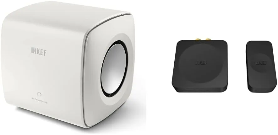KEF KC62 Subwoofer (White) & Wireless Subwoofer Adapter Kit, KW1TXRX