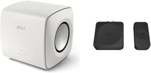 KEF KC62 Subwoofer (White) & Wireless Subwoofer Adapter Kit, KW1TXRX