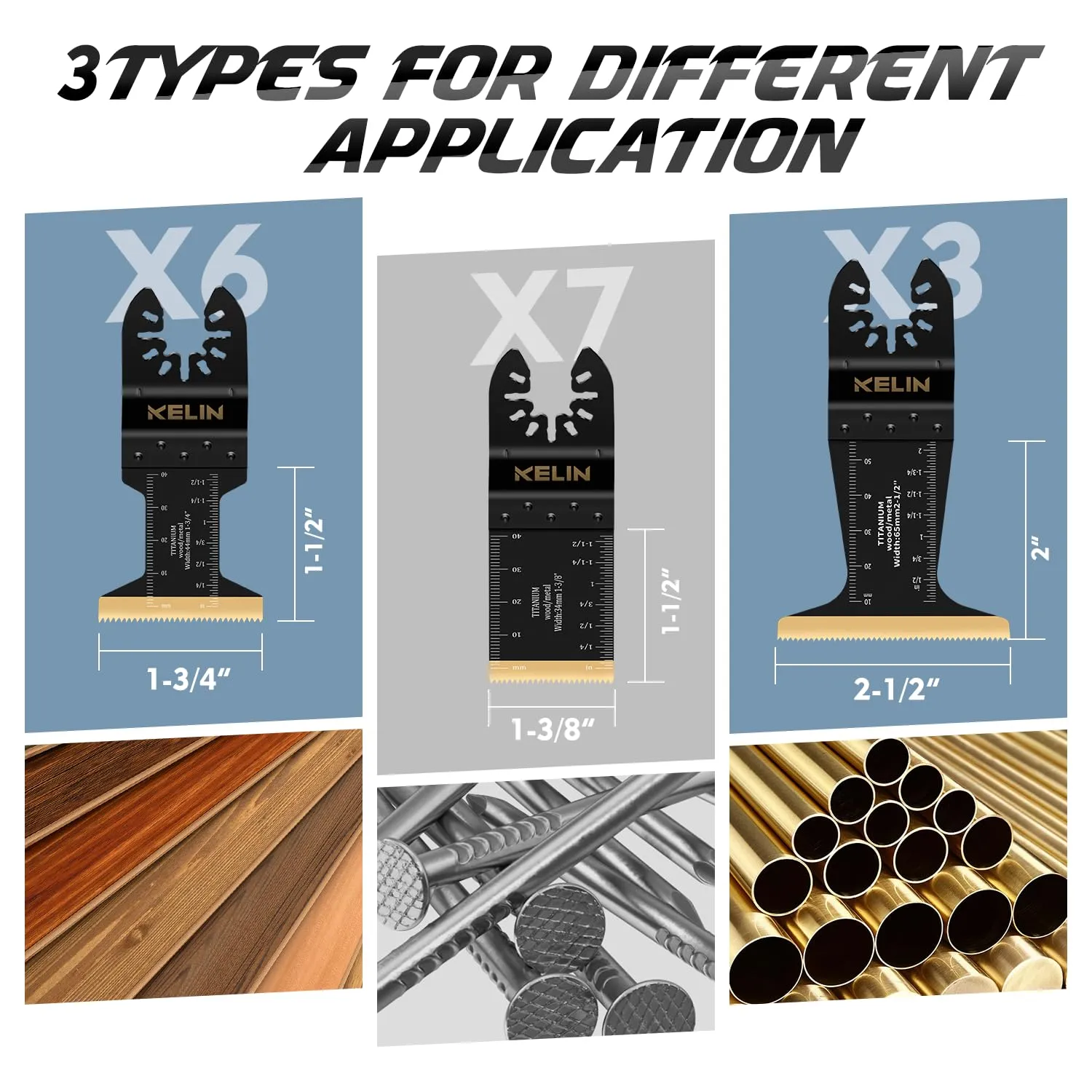 KELIN 16pcs Titanium Oscillating Tool Blades, Universal Multitool Blades for Metal Wood Cutting, Oscillating Saw Blade for Metal Hard Material, Multi Tool Blades Kits Fit Dewalt Bosch Milwaukee Ryobi