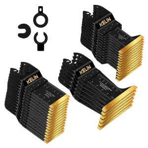KELIN 32pcs Titanium Oscillating Tool Blades, Universal Multitool Blades for Metal Wood Cutting, Oscillating Saw Blade for Metal Hard Material, Multi Tool Blades Kits Fit Dewalt Bosch Milwaukee Ryobi