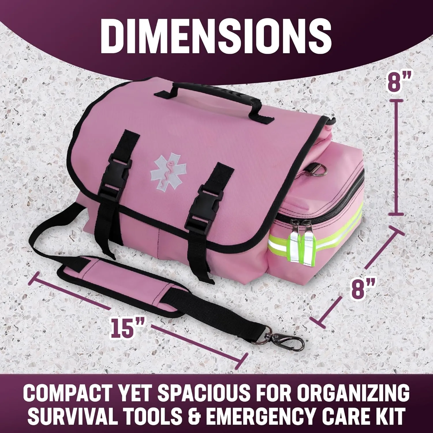 Kemp USA EMT First Responders Trauma Bag - First Aid Kit & Survival Gear with High Visibility Reflectors for Rapid First Aid & Medical Response Survival Tools Organizer - Pink