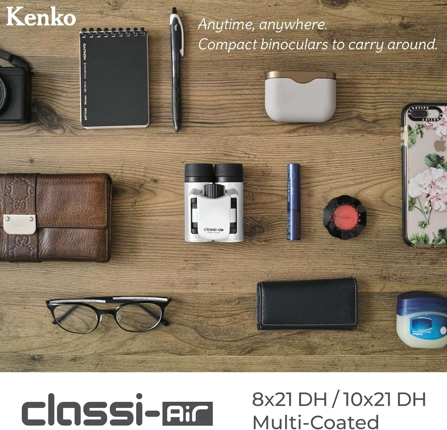 Kenko Binocular Classi-Air 8x21 DH, Roof Prism, Lightweight, Foldable & Compact Design, Multi-Coating, White 021385