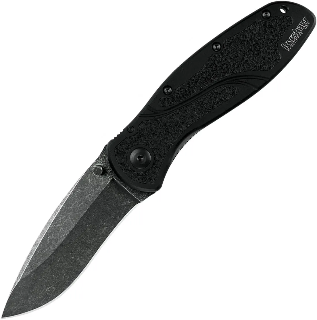 Kershaw Blur Blackwash Folding Knife (1670BW); 3.4 BlackWash 14C28N Steel Blade; Black Anodized Aluminum Handle with Black Textured Trac-Tec Inserts, SpeedSafe Opening, Reversible Pocketclip; 3.9 OZ