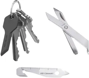 KeySmart MultiTool - 5-in-1 Multi-Purpose Keychain Tool Bundle with Safe Box Cutter - Safe Package Opener with Finger Protection and NanoScissors - Mini Portable Foldable Keychain Scissors