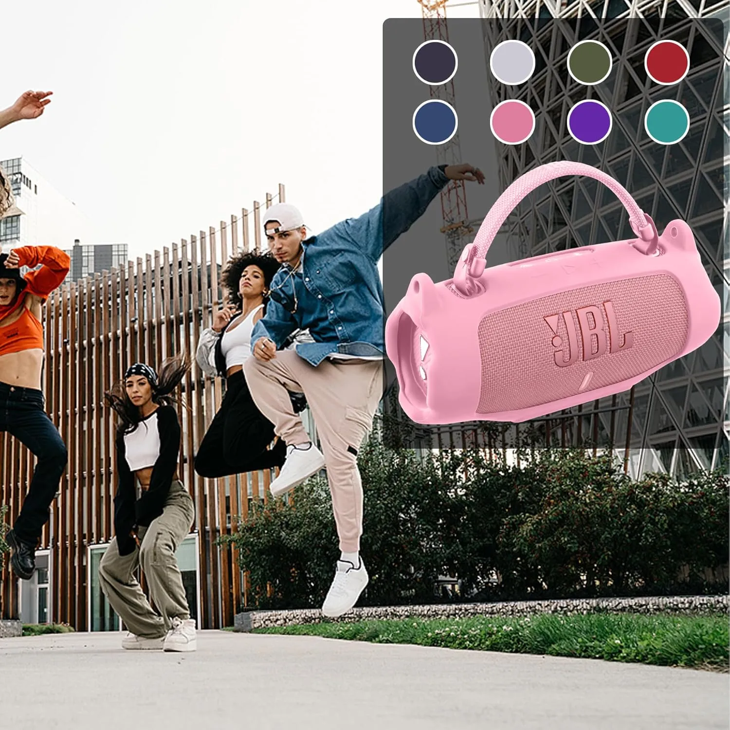 khanka for JBL Charge 6 Waterproof Portable Bluetooth Speaker Silicone Case,Soft Protective Sleeve Cover with Shoulder Strap for JBL Charge 6 Speaker (Pink)