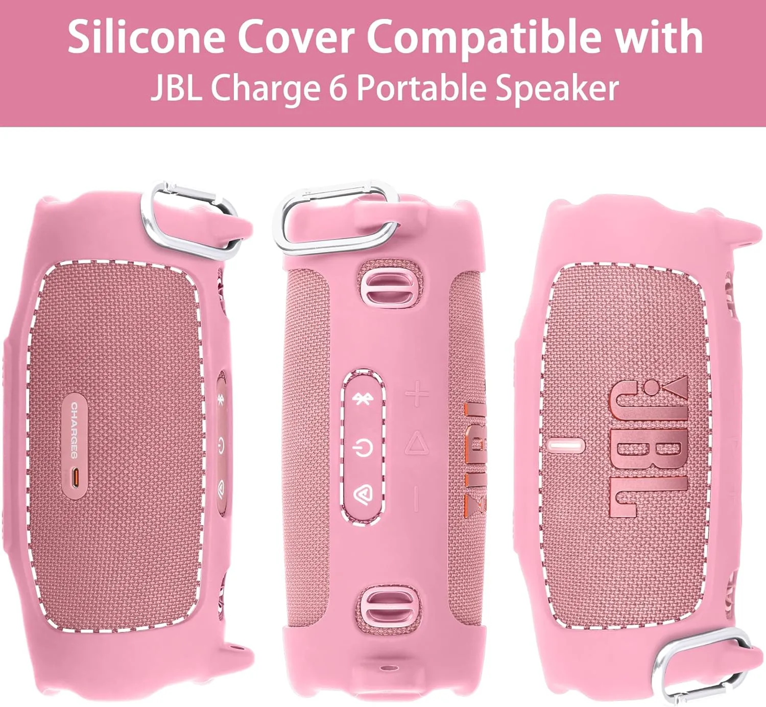 khanka for JBL Charge 6 Waterproof Portable Bluetooth Speaker Silicone Case,Soft Protective Sleeve Cover with Shoulder Strap for JBL Charge 6 Speaker (Pink)