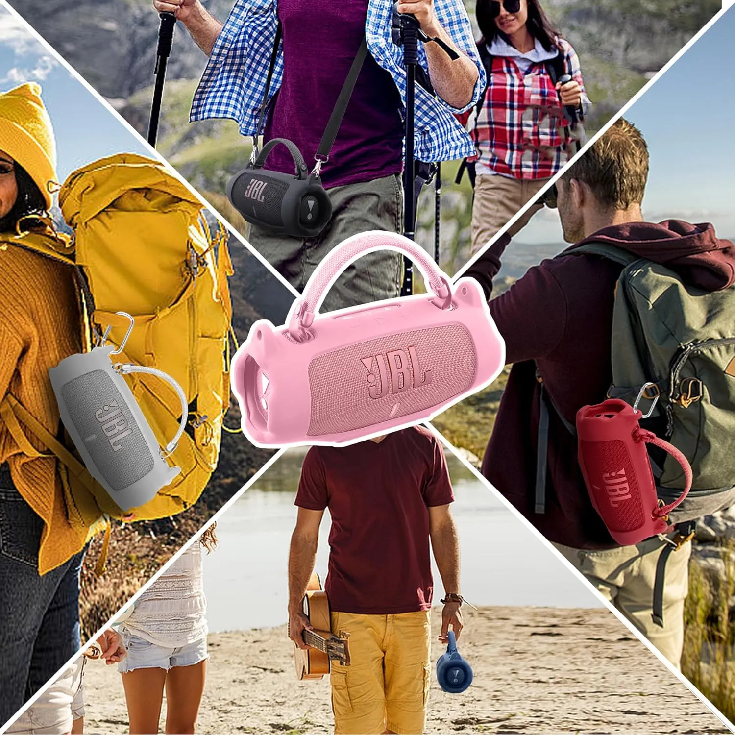 khanka for JBL Charge 6 Waterproof Portable Bluetooth Speaker Silicone Case,Soft Protective Sleeve Cover with Shoulder Strap for JBL Charge 6 Speaker (Pink)