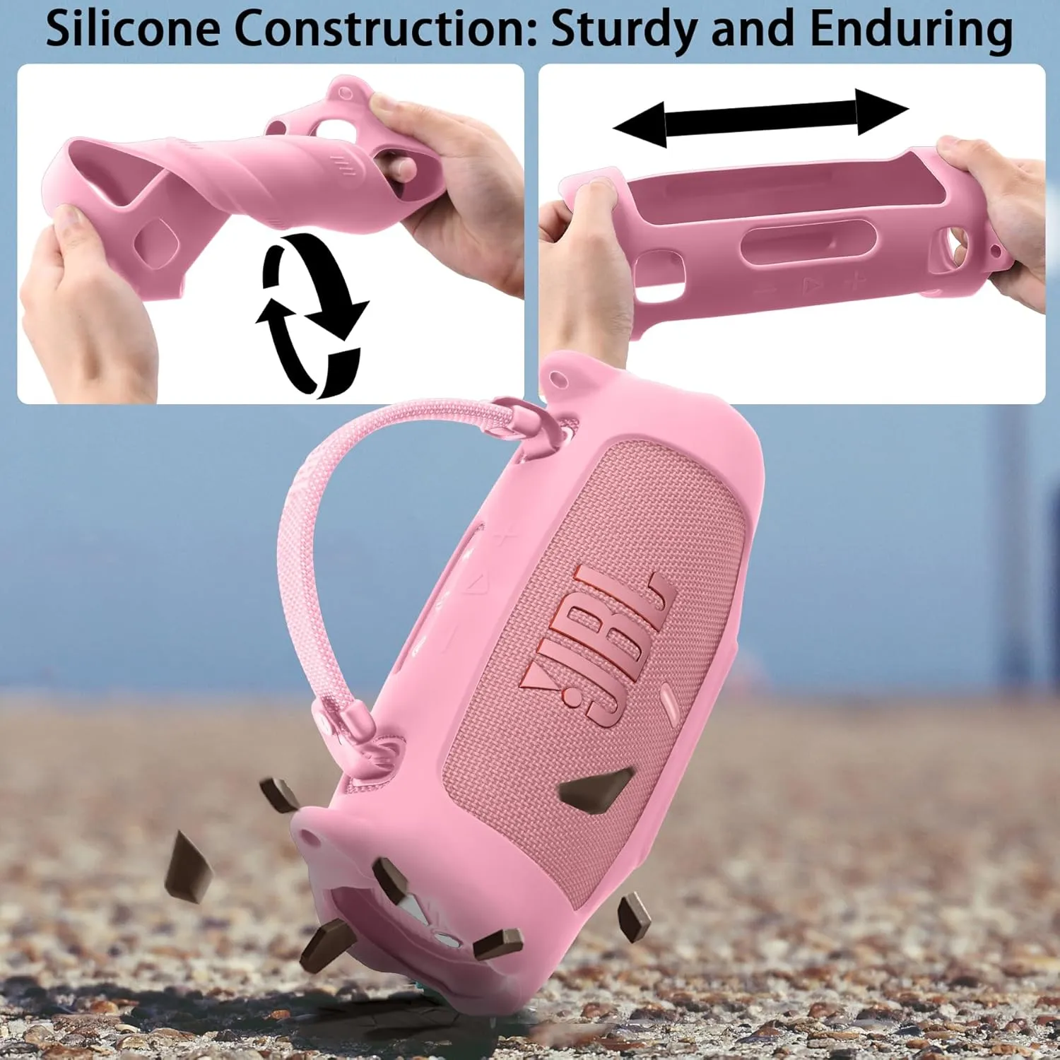 khanka for JBL Charge 6 Waterproof Portable Bluetooth Speaker Silicone Case,Soft Protective Sleeve Cover with Shoulder Strap for JBL Charge 6 Speaker (Pink)
