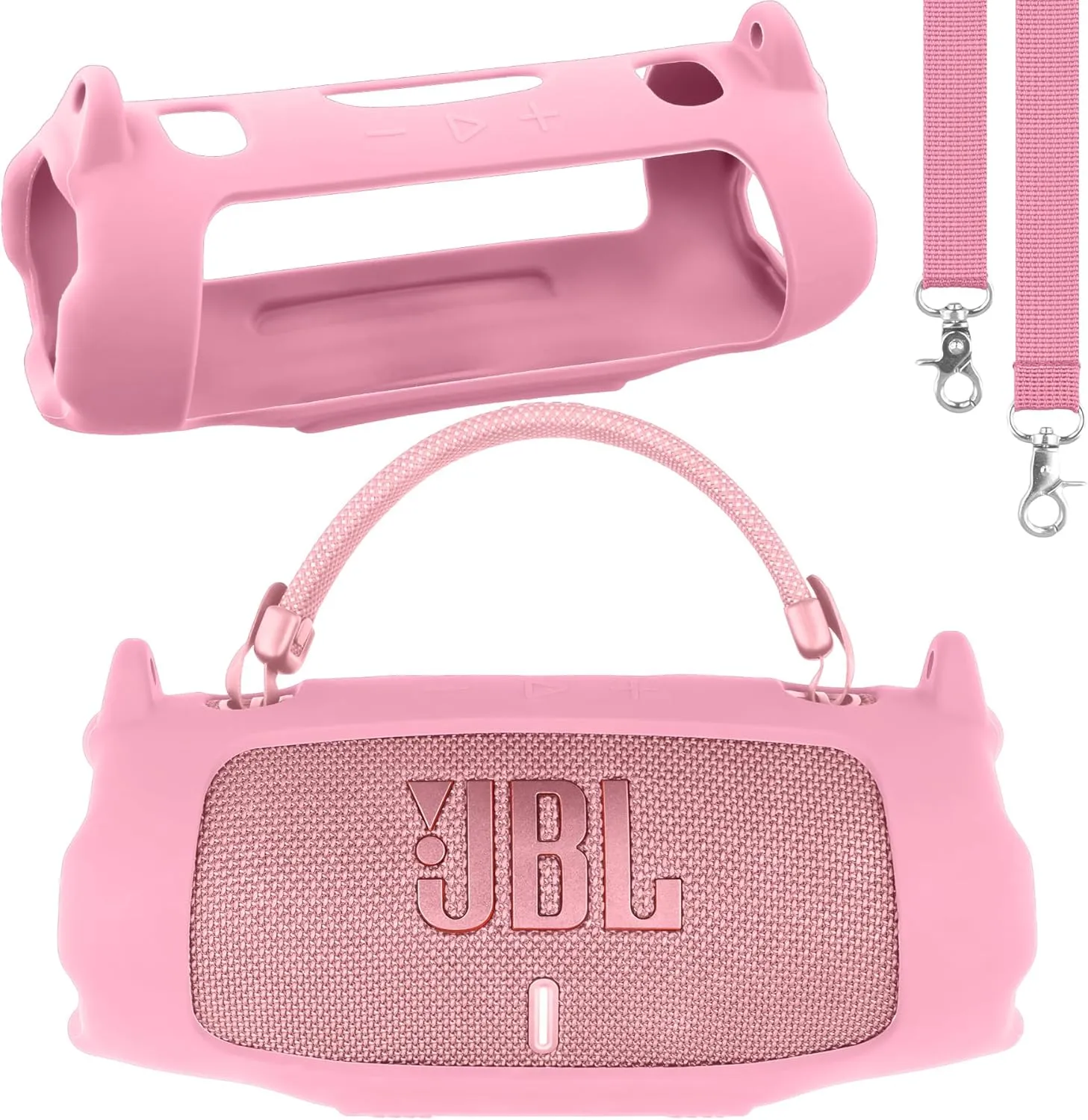 khanka for JBL Charge 6 Waterproof Portable Bluetooth Speaker Silicone Case,Soft Protective Sleeve Cover with Shoulder Strap for JBL Charge 6 Speaker (Pink)