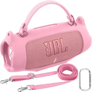 khanka for JBL Charge 6 Waterproof Portable Bluetooth Speaker Silicone Case,Soft Protective Sleeve Cover with Shoulder Strap for JBL Charge 6 Speaker (Pink)