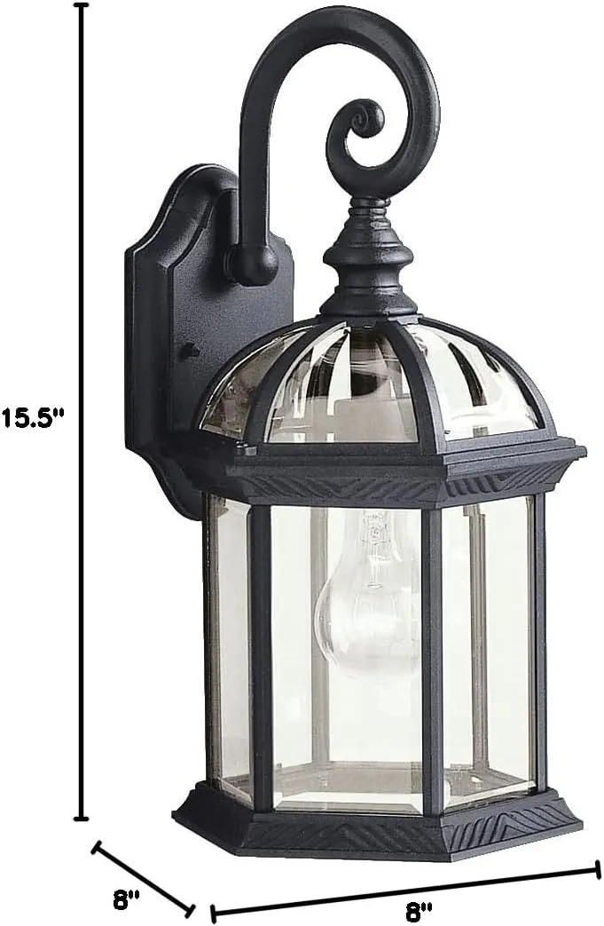 Kichler Barrie 15.5" Outdoor Wall Light in Black, 1-Light Exterior Wall Sconce with Clear Beveled Glass, (15.5" H x 8" W), 9735BK