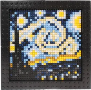 KiddoToy Van Gogh-Inspired Starry Night Pixel Art Kit | 32x32 Mosaic Bricks Set (1024 PCS) | 4mm Micro ABS Building Blocks | DIY Wall Art & Home Decor | Creative Gift | MOC Bricks (Black Frame)