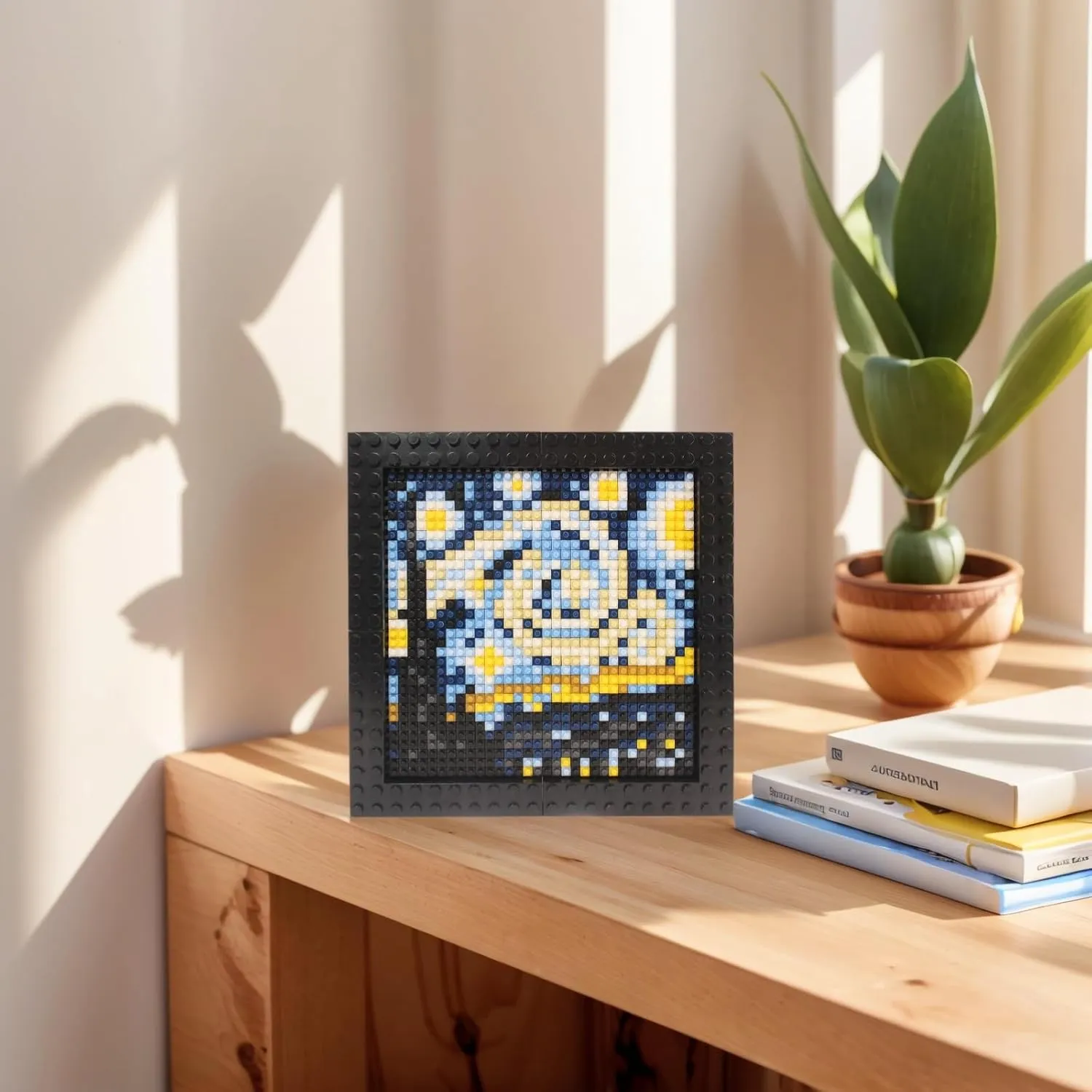 KiddoToy Van Gogh-Inspired Starry Night Pixel Art Kit | 32x32 Mosaic Bricks Set (1024 PCS) | 4mm Micro ABS Building Blocks | DIY Wall Art & Home Decor | Creative Gift | MOC Bricks (Black Frame)