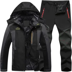 Kingspinner Women's Mens Snowsuit Waterproof Windproof Snowboard Winter Solid Hooded Ski Jacket and Pants Ski Suit