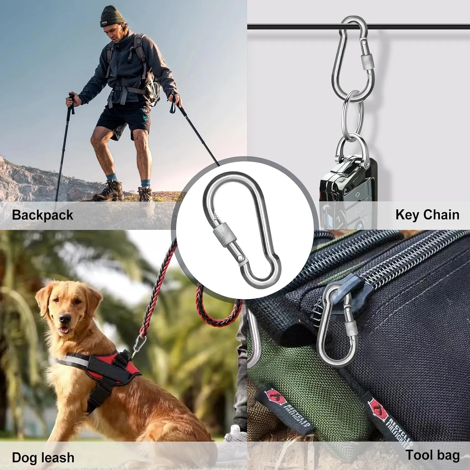 KINLINK 25 Pack Screw Locking Carabiner, 1.97 inch Heavy Duty Carabiner Clips, 304 Stainless Steel Small Caribeener Clips, Caribiniers for Outdoor Camping, Swing, Hammock, Hiking, Quick Link