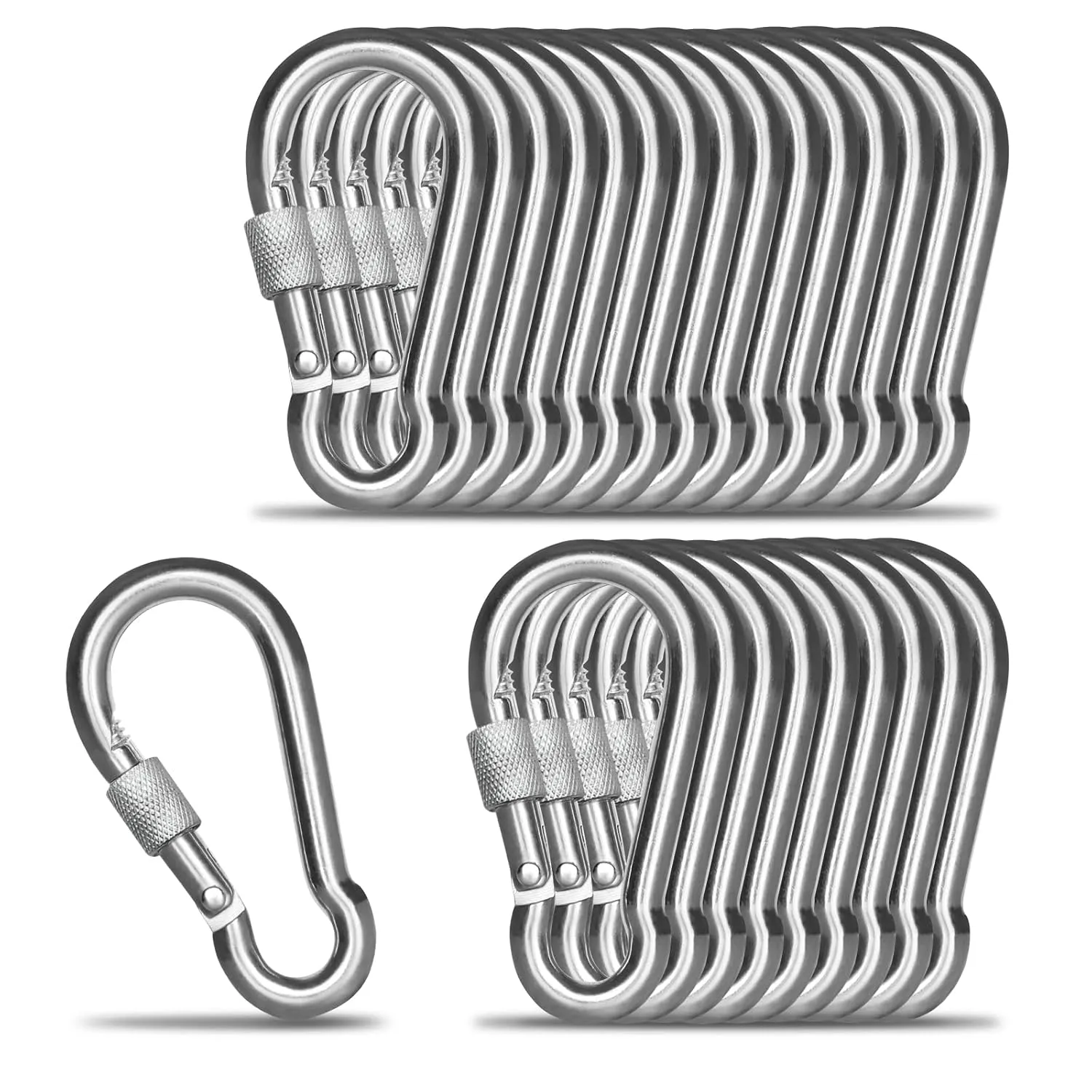 KINLINK 25 Pack Screw Locking Carabiner, 1.97 inch Heavy Duty Carabiner Clips, 304 Stainless Steel Small Caribeener Clips, Caribiniers for Outdoor Camping, Swing, Hammock, Hiking, Quick Link