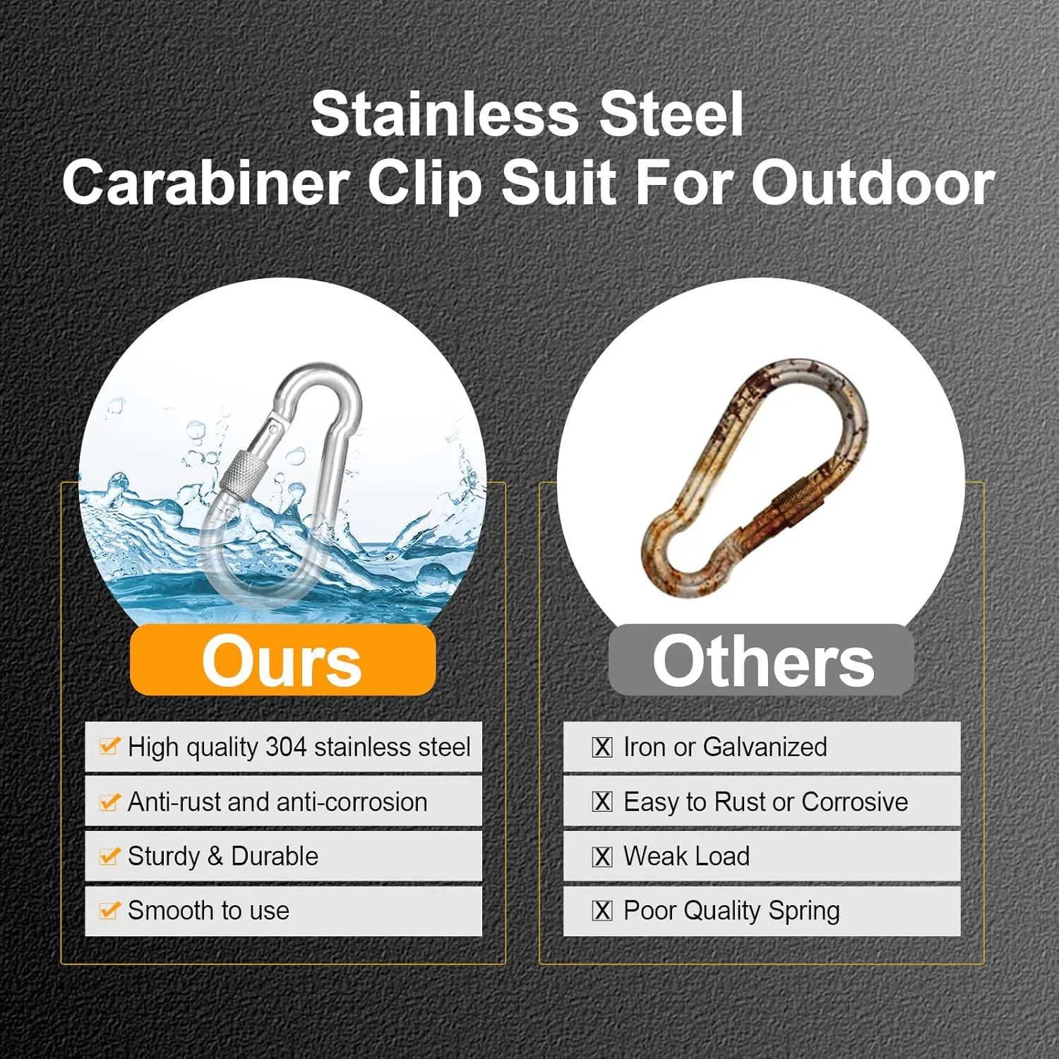 KINLINK 25 Pack Screw Locking Carabiner, 1.97 inch Heavy Duty Carabiner Clips, 304 Stainless Steel Small Caribeener Clips, Caribiniers for Outdoor Camping, Swing, Hammock, Hiking, Quick Link