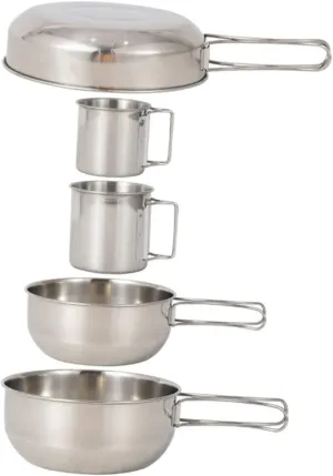 Kisangel 5-Piece Set Camping Dinnerware Collapsible Stainless Steel Cups Pot Portable Tableware for Hiking Picnic BBQ