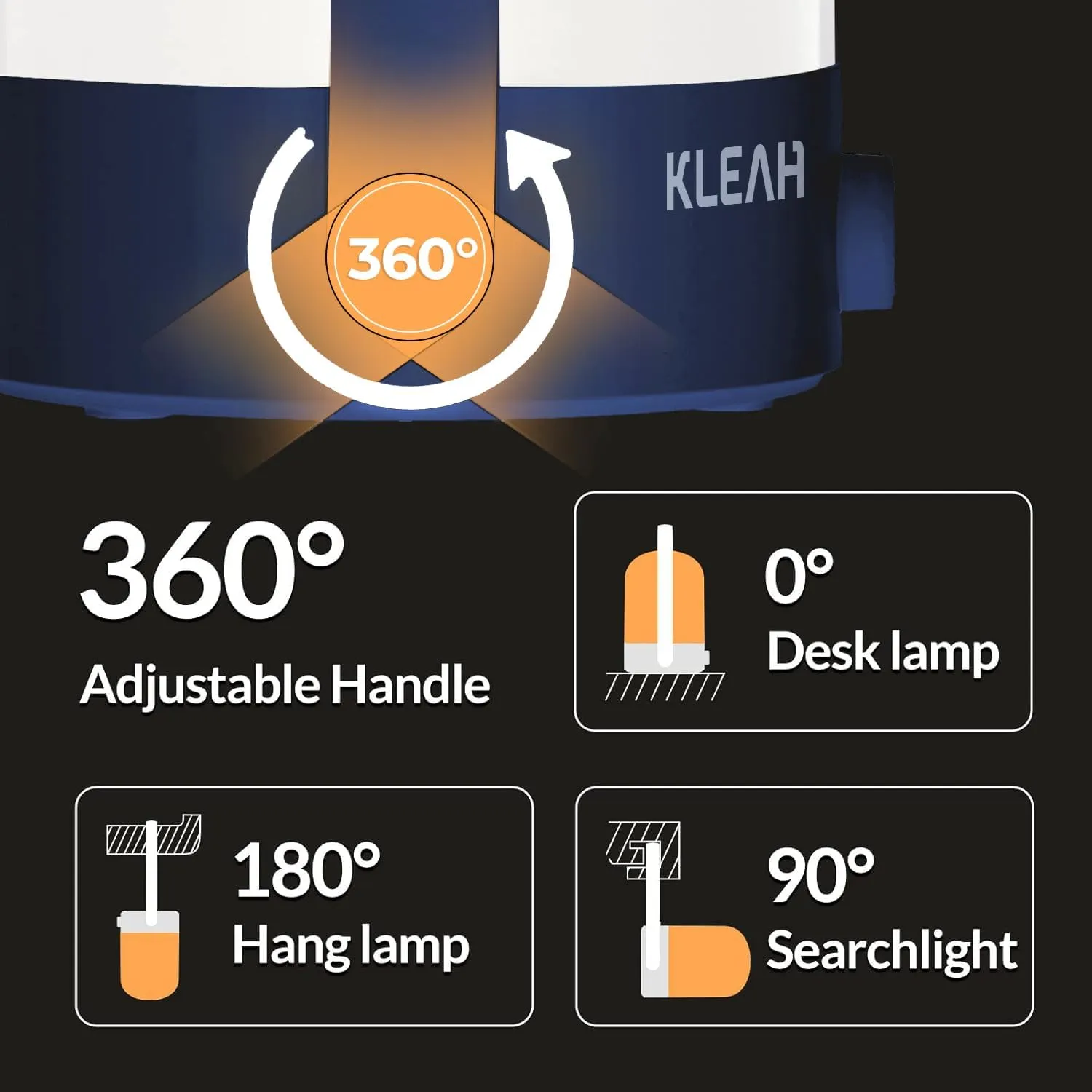 KLEAH Portable Cordless Lantern Table Lamp, 360° Portable Handle, Stepless Dimmer, Powerful Long-Lasting 50hrs, Rechargeable LED Lantern for Camping Bedroom Party, Blue