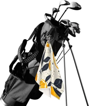 KOBLEN Microfiber Golf Towel with Heavy Duty Carabiner Clip, Lemon Leaf Dots 24x15 Inch Quick Dry Absorbent Towel for Golf Clubs Balls, Golf Bag Accessories for Men Women,1 Pack