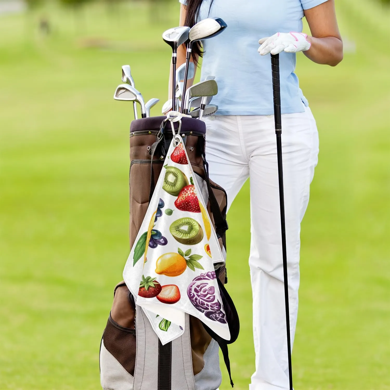 KOBLEN Microfiber Golf Towel with Heavy Duty Carabiner Clip, Mixed Fruits Set 24x15 Inch Quick Dry Absorbent Towel for Golf Clubs Balls, Golf Bag Accessories for Men Women,1 Pack