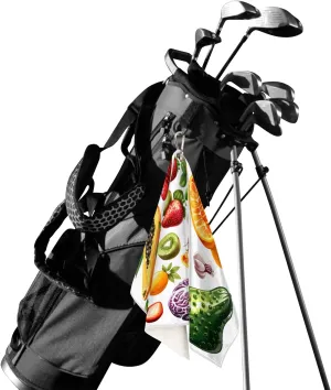 KOBLEN Microfiber Golf Towel with Heavy Duty Carabiner Clip, Mixed Fruits Set 24x15 Inch Quick Dry Absorbent Towel for Golf Clubs Balls, Golf Bag Accessories for Men Women,1 Pack