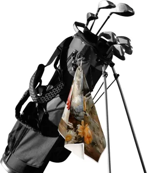 KOBLEN Microfiber Golf Towel with Heavy Duty Carabiner Clip, Rooster with Flowers 24x15 Inch Quick Dry Absorbent Towel for Golf Clubs Balls, Golf Bag Accessories for Men Women,1 Pack