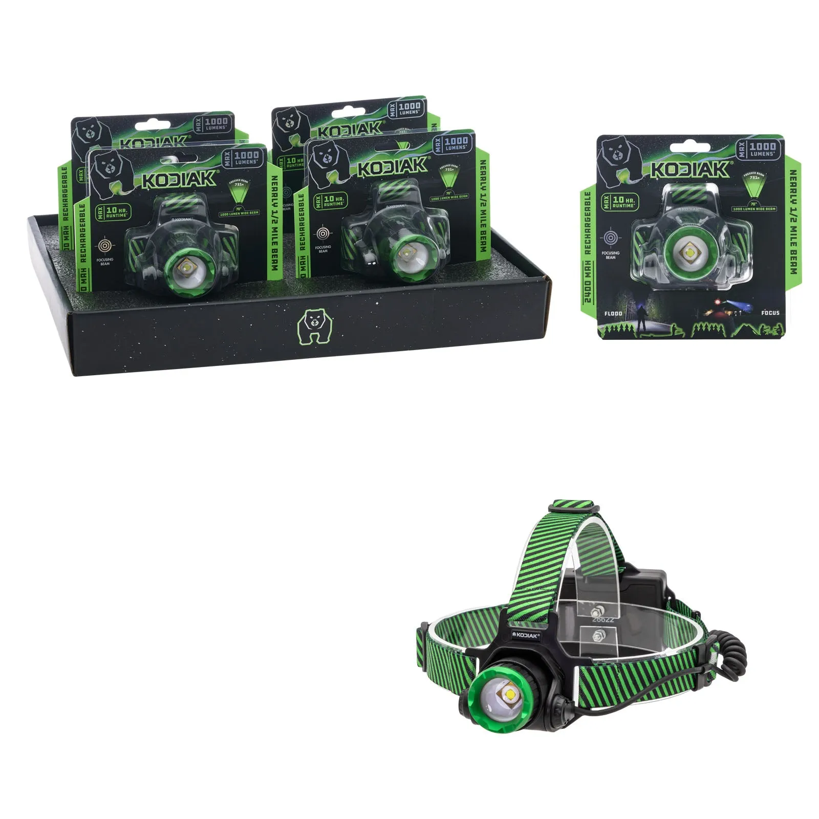 Kodiak® 1000 Lumen Nearly 1/2 Mile Beam Rechargeable Headlamp
