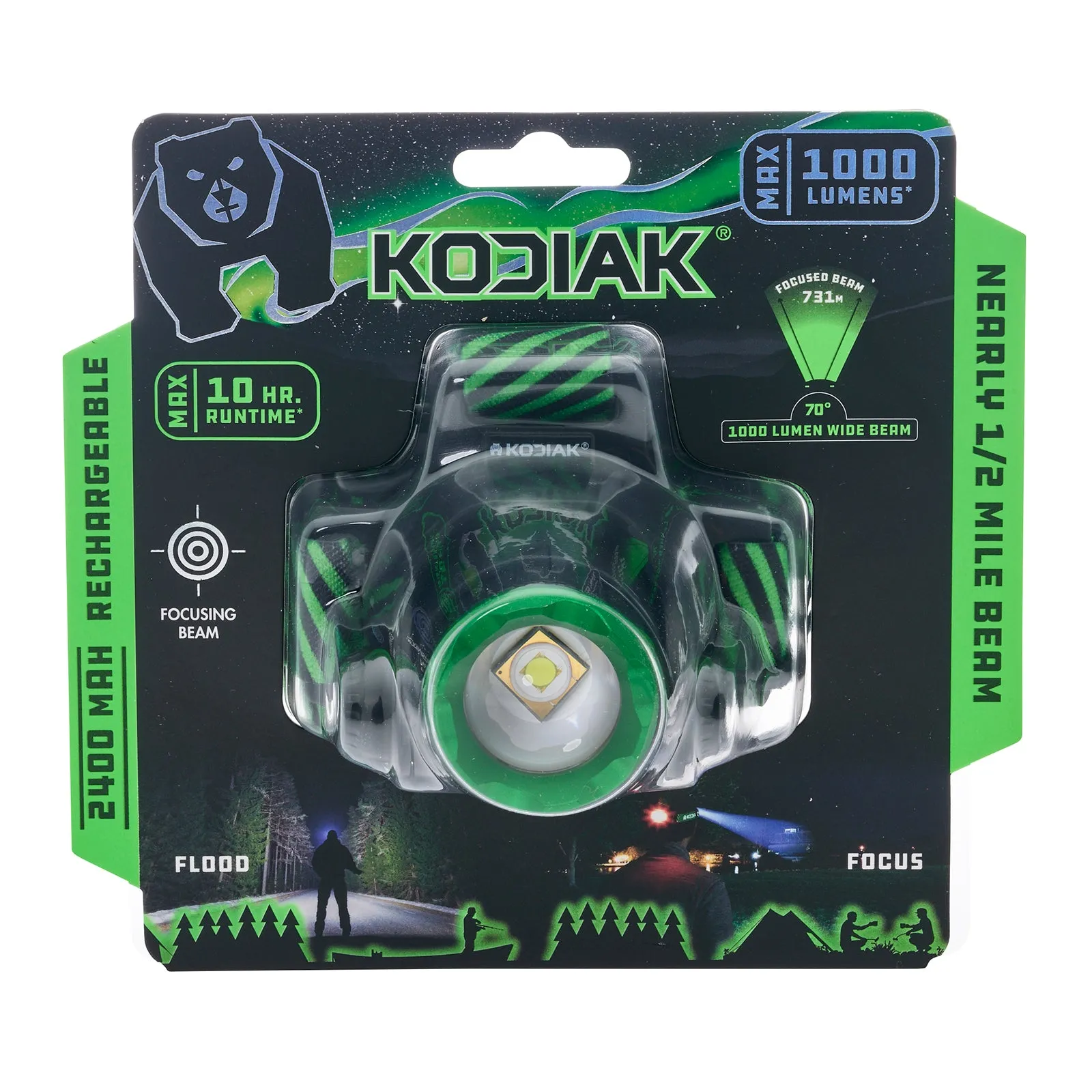 Kodiak® 1000 Lumen Nearly 1/2 Mile Beam Rechargeable Headlamp