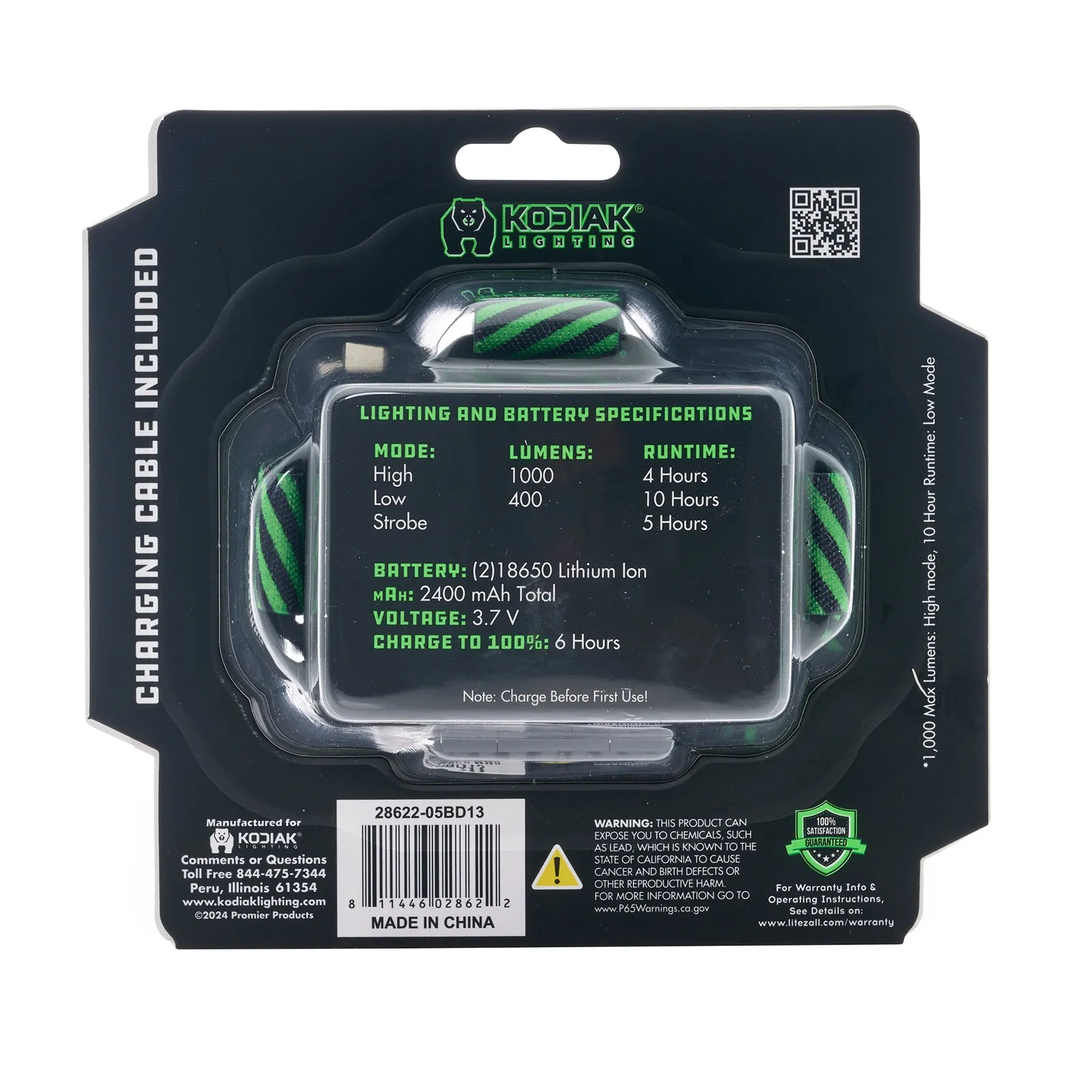 Kodiak® 1000 Lumen Nearly 1/2 Mile Beam Rechargeable Headlamp