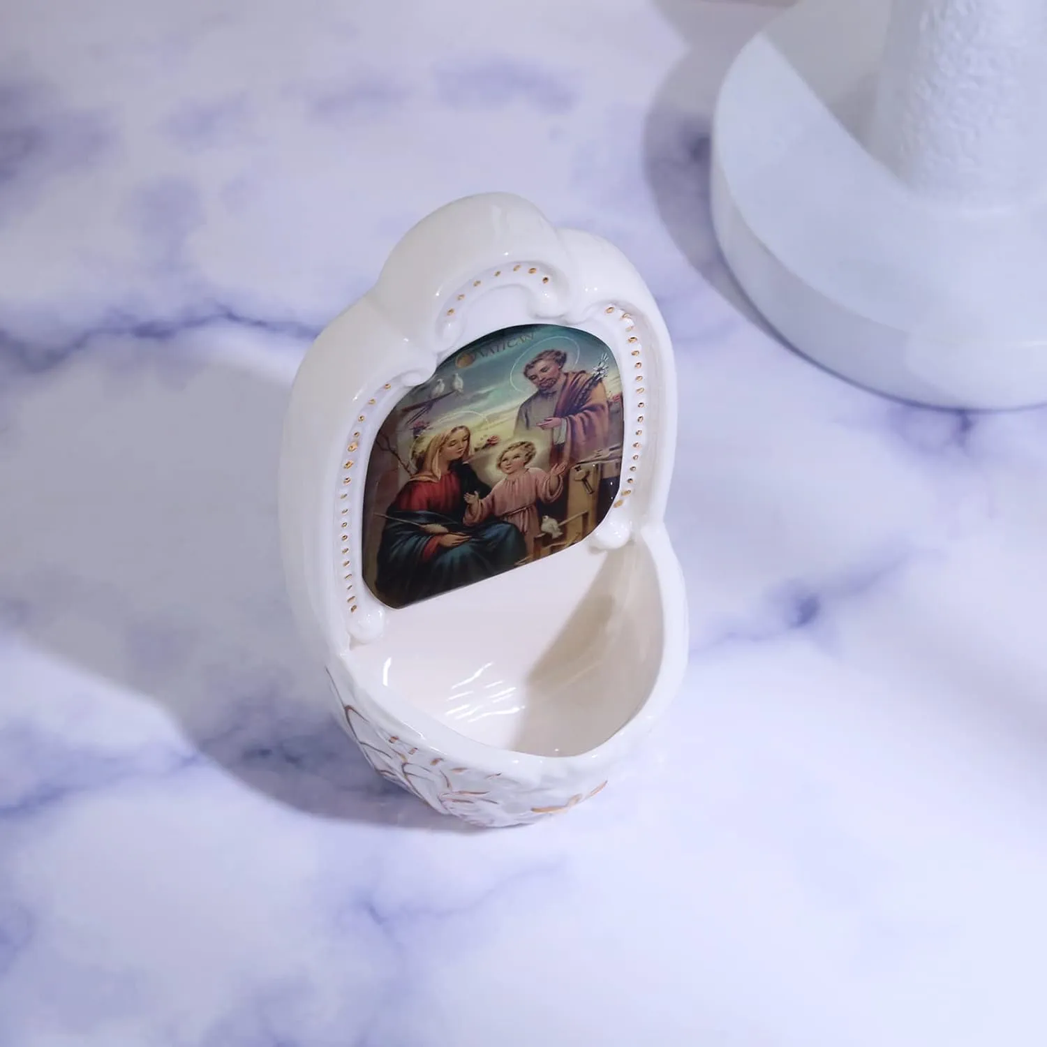 KOMI Porcelain Holy Family Catholic Holy Water Font for Entrance of Home Church Wall Hanging Decor Great Gift for First Communion Confirmation Housewarming Catholic Christmas Gifts