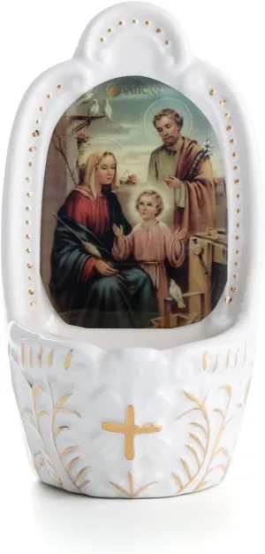 KOMI Porcelain Holy Family Catholic Holy Water Font for Entrance of Home Church Wall Hanging Decor Great Gift for First Communion Confirmation Housewarming Catholic Christmas Gifts