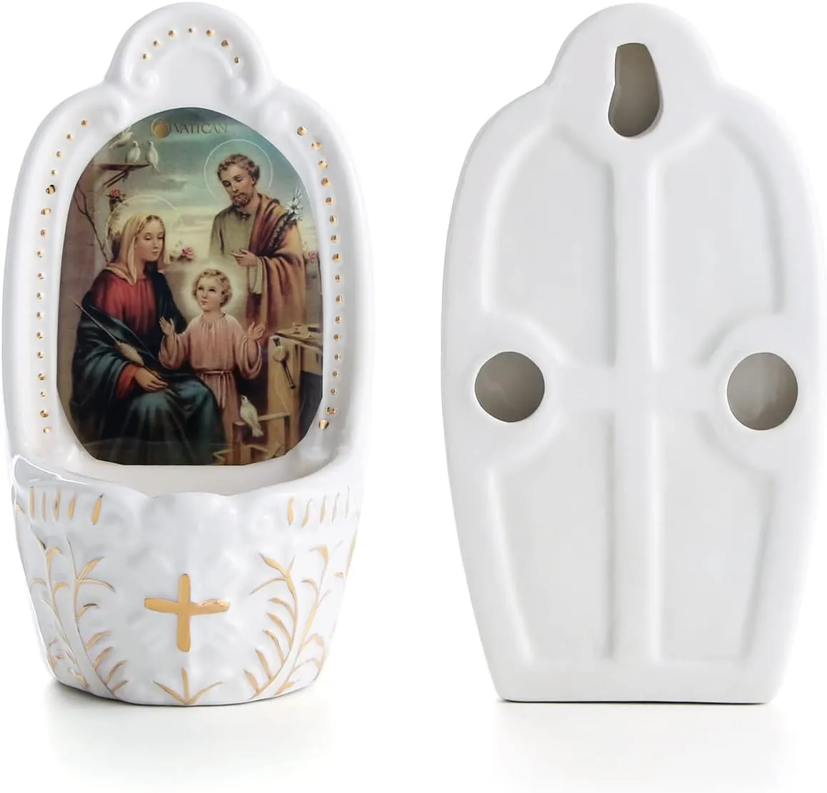 KOMI Porcelain Holy Family Catholic Holy Water Font for Entrance of Home Church Wall Hanging Decor Great Gift for First Communion Confirmation Housewarming Catholic Christmas Gifts