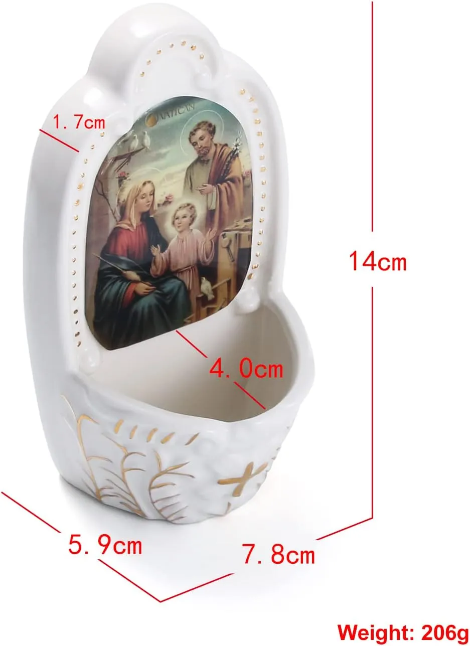 KOMI Porcelain Holy Family Catholic Holy Water Font for Entrance of Home Church Wall Hanging Decor Great Gift for First Communion Confirmation Housewarming Catholic Christmas Gifts