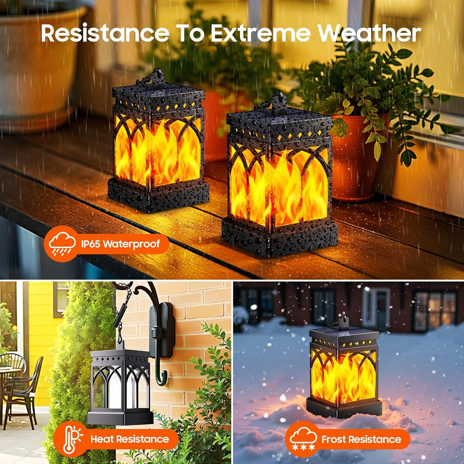 KOOPER 4 Pack Solar Lanterns Outdoor Waterproof, Upgraded Flickering Flame Modes   Constant Modes Hanging Solar Lantern Lights for Outside, Lanterns Decorative Outdoor for Garden Table Yard Tree Decor