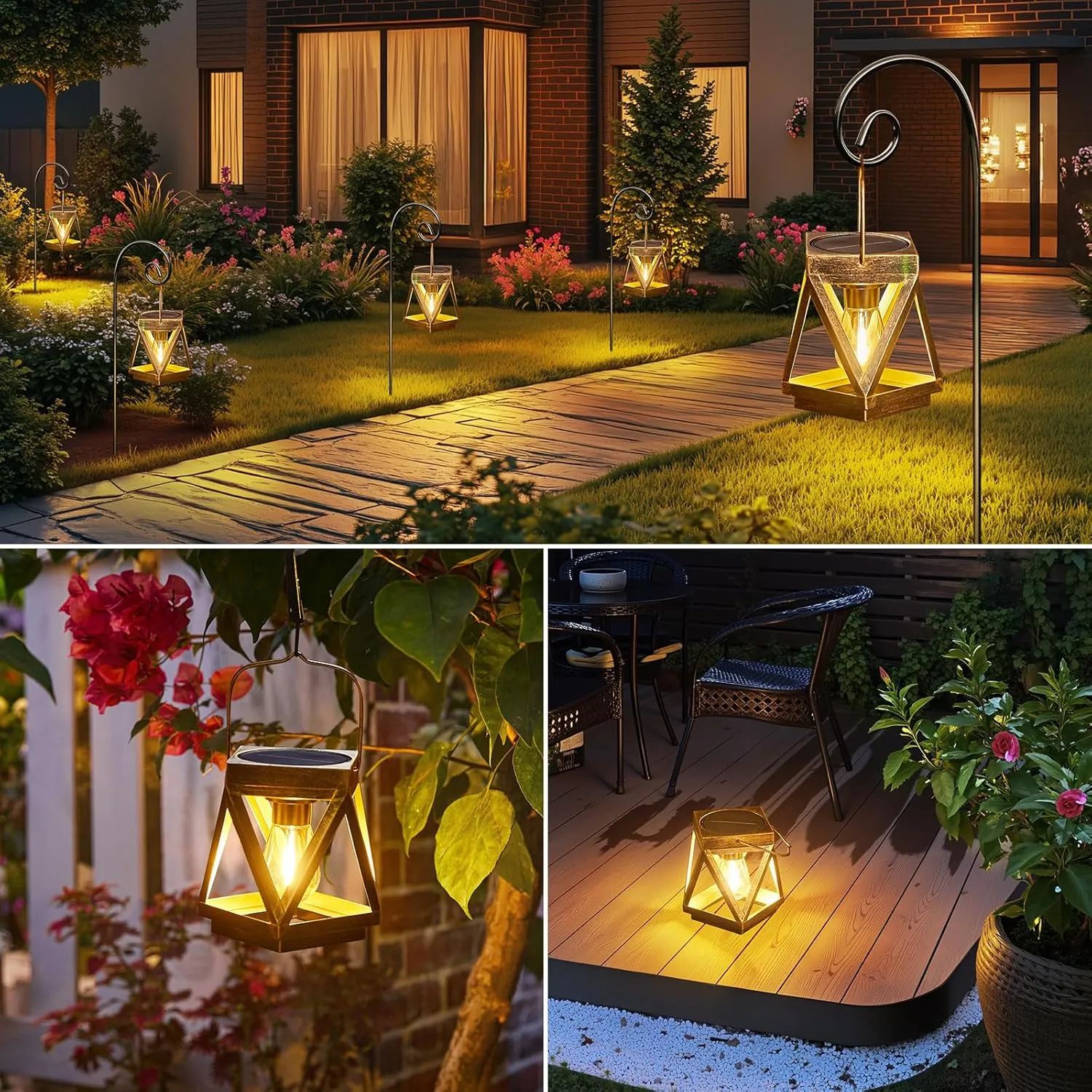 KOOPER Solar Lanterns Outdoor Waterproof - Upgraded Metal Hanging Solar Lights Outdoor Lanterns Decorative, Bright Bronze Hanging Lantern Outdoor for Yard Patio Table Pathway Garden Decor 2 Pack