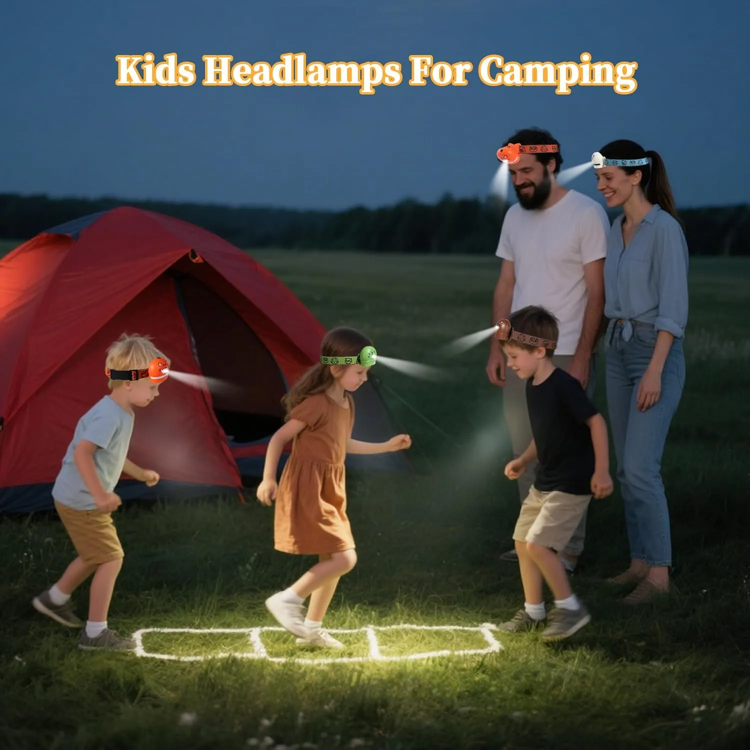 KunHe 4 Pack Kids Headlamp Stocking Stuffers for Kids Christmas Gift for Girls Boys Animals Head Lamp for Camping Running Batteries Included