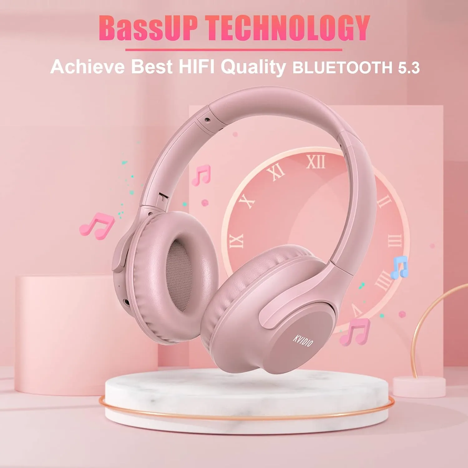 KVIDIO Bluetooth Headphones Over Ear, 65 Hours Playtime Wireless Headphones with Microphone,Foldable Lightweight Headset with Bass and Stereo Sound