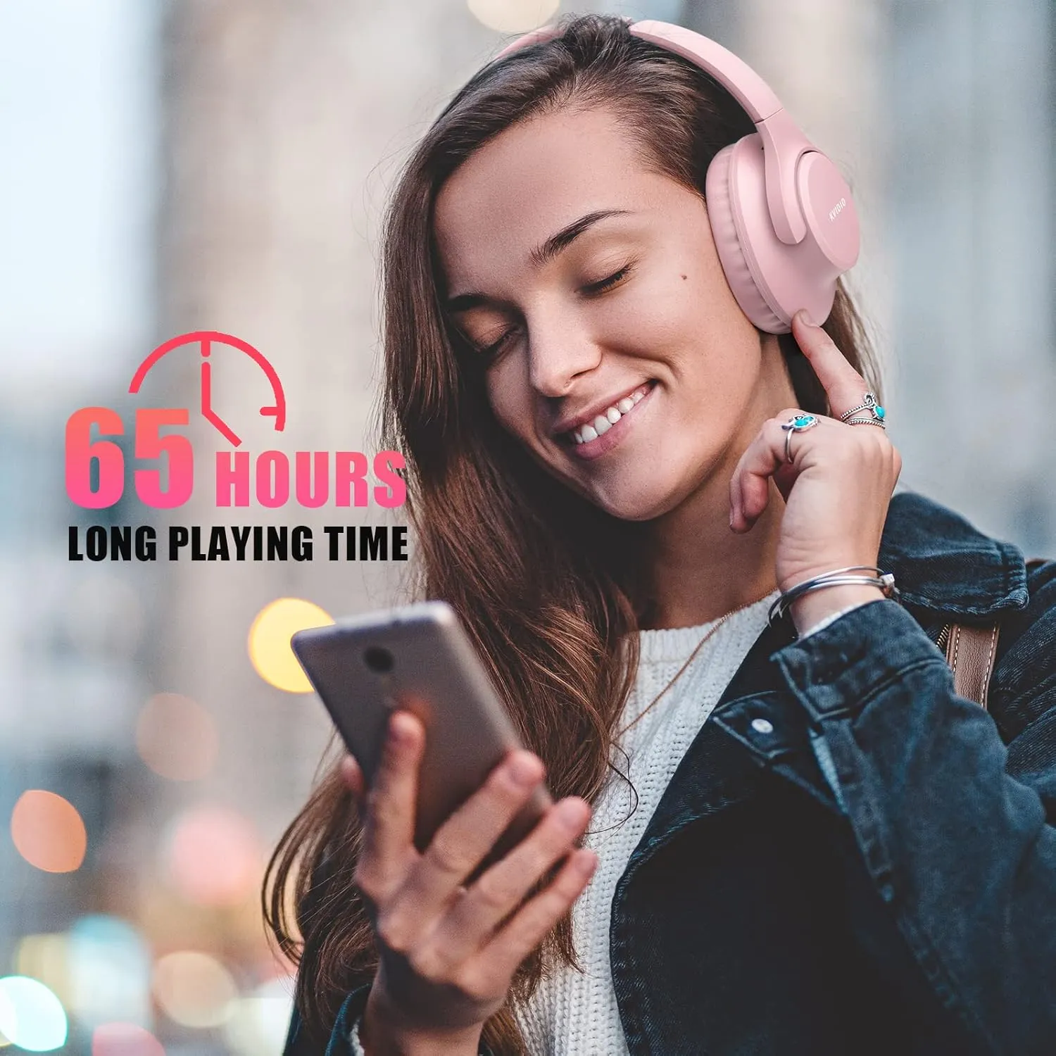 KVIDIO Bluetooth Headphones Over Ear, 65 Hours Playtime Wireless Headphones with Microphone,Foldable Lightweight Headset with Bass and Stereo Sound