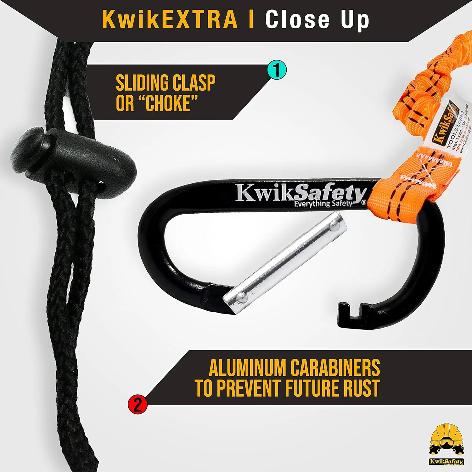 KwikSafety - Charlotte, NC - Tentacle [3 Pack] Light Duty Tool Lanyard w/Aluminum Carabiner Clip Coiled Retractable Bungee Cord, Loop & Adjustable Clasp Lock Fall Protection / 10 lb Limit