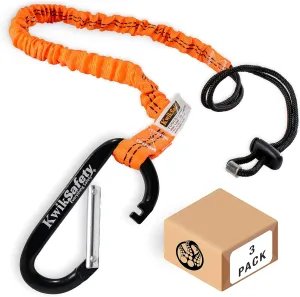KwikSafety - Charlotte, NC - Tentacle [3 Pack] Light Duty Tool Lanyard w/Aluminum Carabiner Clip Coiled Retractable Bungee Cord, Loop & Adjustable Clasp Lock Fall Protection / 10 lb Limit